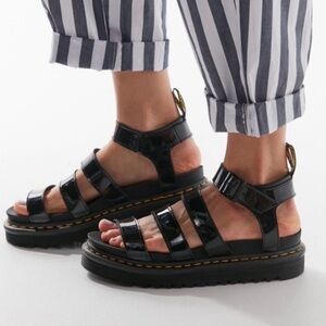 Dr. Martens Blaire Platform Patent Strappy Sandal Size 11 Gladiator Shiny